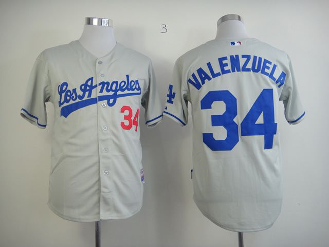 Men Los Angeles Dodgers 34 Valenzuela Grey MLB Jerseys1